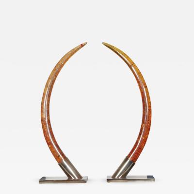 Marie Claude Fouquieres Huge 1970s elephant tusk lamps in resin