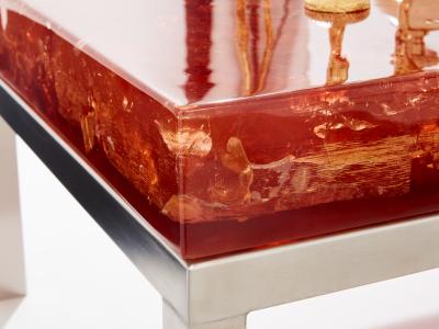 Marie Claude Fouquieres Marie Claude De Fouqui res orange fractal resin coffee table 1970