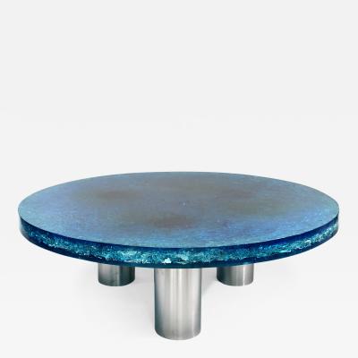 Marie Claude Fouquieres Rare Coffee Table in blue fractal resin