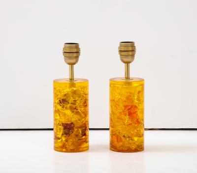 Marie Claude de Fouqui res A Near Pair of Amber Crushed Ice Resin Lamps by Marie Claude de Fouquieres 1970s
