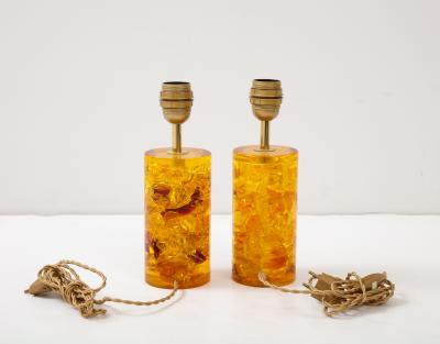 Marie Claude de Fouqui res A Near Pair of Amber Crushed Ice Resin Lamps by Marie Claude de Fouquieres 1970s