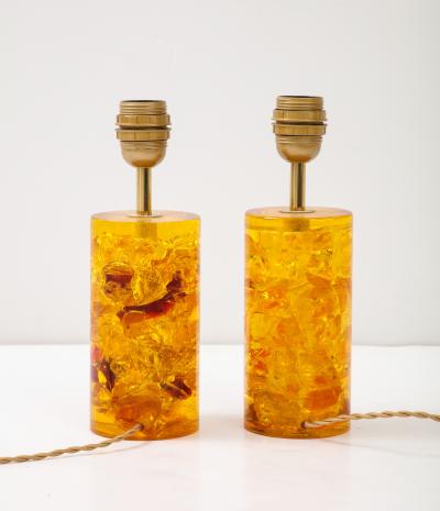 Marie Claude de Fouqui res A Near Pair of Amber Crushed Ice Resin Lamps by Marie Claude de Fouquieres 1970s