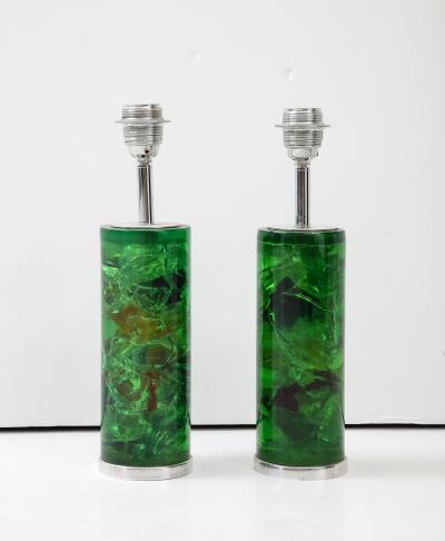 Marie Claude de Fouqui res A Pair of Green Crushed Ice Resin Lamps by Marie Claude de Fouquieres 1970s