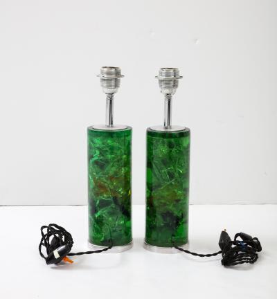 Marie Claude de Fouqui res A Pair of Green Crushed Ice Resin Lamps by Marie Claude de Fouquieres 1970s