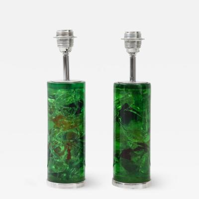 Marie Claude de Fouqui res A Pair of Green Crushed Ice Resin Lamps by Marie Claude de Fouquieres 1970s