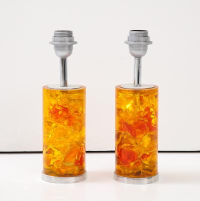 Marie Claude de Fouqui res A Pair of Orange Crushed Ice Resin Lamps by Marie Claude de Fouquieres 1970s 