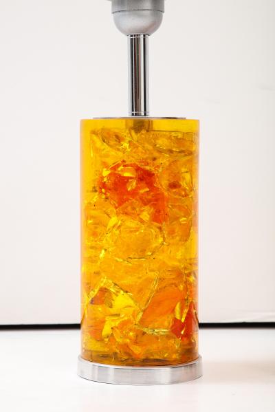Marie Claude de Fouqui res A Pair of Orange Crushed Ice Resin Lamps by Marie Claude de Fouquieres 1970s 