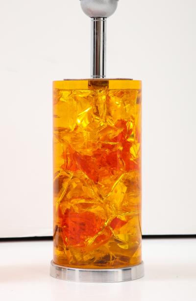 Marie Claude de Fouqui res A Pair of Orange Crushed Ice Resin Lamps by Marie Claude de Fouquieres 1970s 