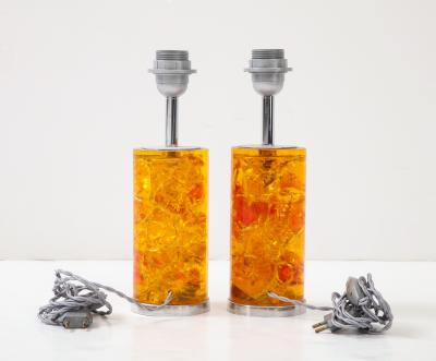 Marie Claude de Fouqui res A Pair of Orange Crushed Ice Resin Lamps by Marie Claude de Fouquieres 1970s 
