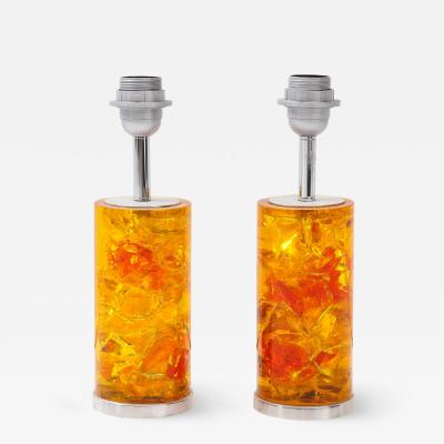 Marie Claude de Fouqui res A Pair of Orange Crushed Ice Resin Lamps by Marie Claude de Fouquieres 1970s 