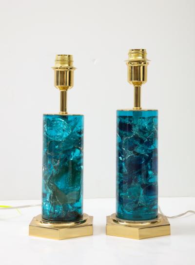 Marie Claude de Fouqui res Near Pair of Blue Crushed Ice Resin Lamps by Marie Claude de Fouquieres 1970s