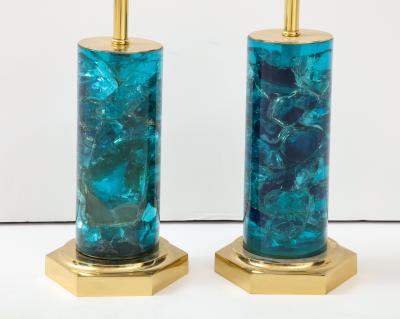 Marie Claude de Fouqui res Near Pair of Blue Crushed Ice Resin Lamps by Marie Claude de Fouquieres 1970s