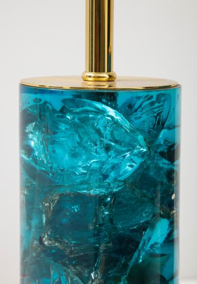 Marie Claude de Fouqui res Near Pair of Blue Crushed Ice Resin Lamps by Marie Claude de Fouquieres 1970s