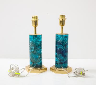 Marie Claude de Fouqui res Near Pair of Blue Crushed Ice Resin Lamps by Marie Claude de Fouquieres 1970s