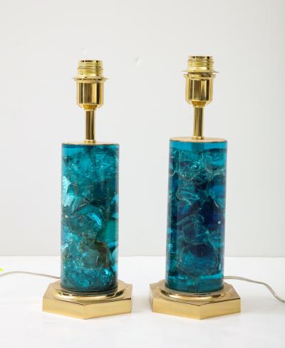 Marie Claude de Fouqui res Near Pair of Blue Crushed Ice Resin Lamps by Marie Claude de Fouquieres 1970s