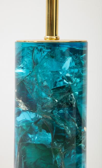Marie Claude de Fouqui res Near Pair of Blue Crushed Ice Resin Lamps by Marie Claude de Fouquieres 1970s