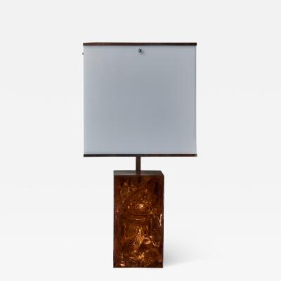 Marie Claude de Fouqui res Table lamp in Brown Resin with Original Plexi Lampshade