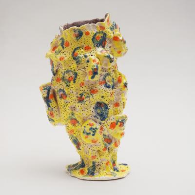 Marie Pierre Biau SHELL VASE 8 YELLOW AND WHITE Glazed sandstone sculpture