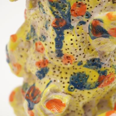 Marie Pierre Biau SHELL VASE 8 YELLOW AND WHITE Glazed sandstone sculpture