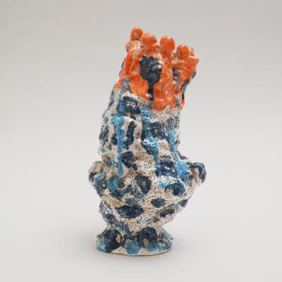 Marie Pierre Biau SHELL VASE 9 BLUE AND ORANGE Glazed sandstone sculpture