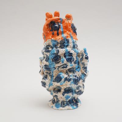 Marie Pierre Biau SHELL VASE 9 BLUE AND ORANGE Glazed sandstone sculpture