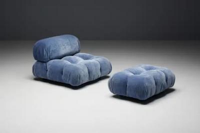 Mario Bellini Blue Velvet Camaleonda Sofa by Mario Bellini for B B Italia Italy 1970s