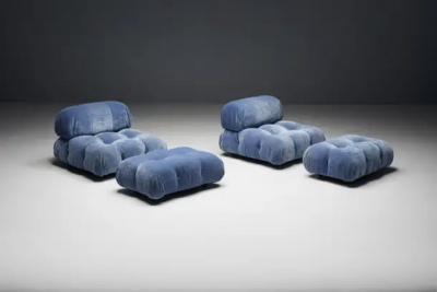 Mario Bellini Blue Velvet Camaleonda Sofa by Mario Bellini for B B Italia Italy 1970s