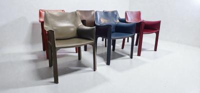 Mario Bellini Cab 413 Set of Six Armchairs in Multicolor Leather by Mario Bellini for Cassina