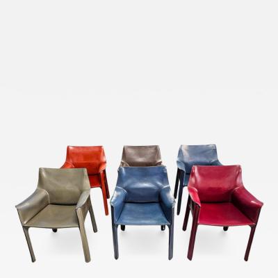 Mario Bellini Cab 413 Set of Six Armchairs in Multicolor Leather by Mario Bellini for Cassina