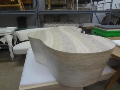 Mario Bellini Italian Modern Karl Springer Style Travertine Biomorphic Coffee Table