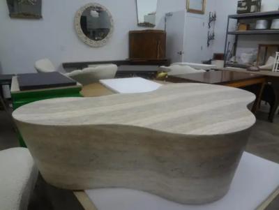 Mario Bellini Italian Modern Karl Springer Style Travertine Biomorphic Coffee Table