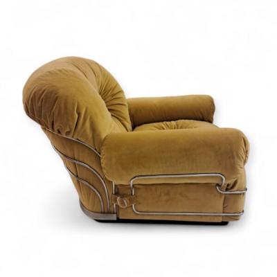 Mario Bellini Italian Space Age Armchairs upholstered in Mustard yellow velvet 1970s