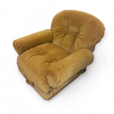 Mario Bellini Italian Space Age Armchairs upholstered in Mustard yellow velvet 1970s