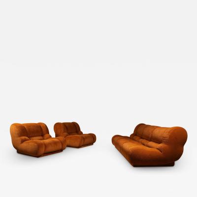 Mario Bellini Large Living room set in orange rusty brown Velvet Italy 1970s