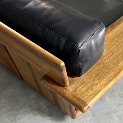 Mario Bellini Late 20th Century Black Leather Walnut Pianura Sectional Sofa by Mario Bellini