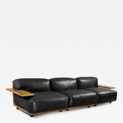 Mario Bellini Late 20th Century Black Leather Walnut Pianura Sectional Sofa by Mario Bellini