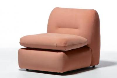 Mario Bellini Pair of 1970s Italian Mario Bellini Style Slipper Chairs in Blush Pink Fabric