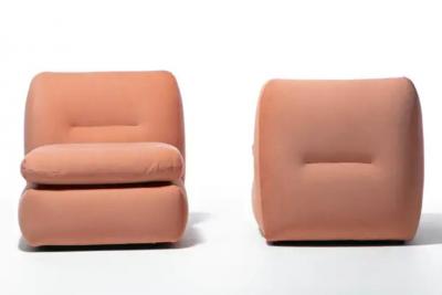 Mario Bellini Pair of 1970s Italian Mario Bellini Style Slipper Chairs in Blush Pink Fabric