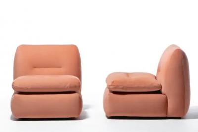 Mario Bellini Pair of 1970s Italian Mario Bellini Style Slipper Chairs in Blush Pink Fabric
