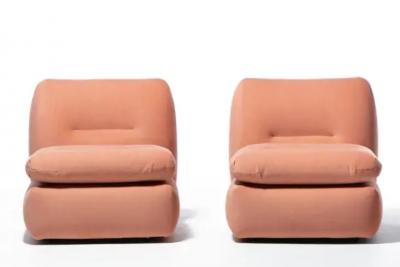 Mario Bellini Pair of 1970s Italian Mario Bellini Style Slipper Chairs in Blush Pink Fabric