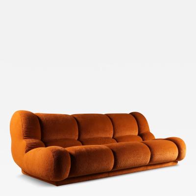 Mario Bellini Soft 3 seat Sofa in original Orange rusty Brown Velvet Italy 1970s