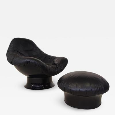 Mario Bruna Black Rodica Lounge Chair Ottoman by Mario Bruna