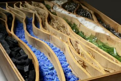 Mario Ceroli Late20th Century Trapezoidal Multimaterial Coffee Table by Mario Ceroli