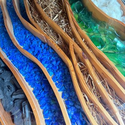 Mario Ceroli Late20th Century Trapezoidal Multimaterial Coffee Table by Mario Ceroli