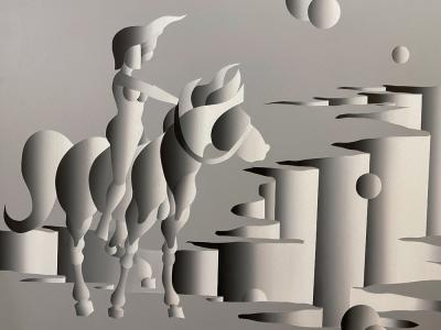 Mario Grimaldi Surrealist Abstract Large Oil on Canvas Painting Untitled 1