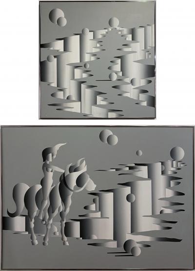 Mario Grimaldi Surrealist Abstract Large Oil on Canvas Painting Untitled 1