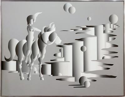 Mario Grimaldi Surrealist Abstract Large Oil on Canvas Painting Untitled 1