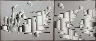 Mario Grimaldi Surrealist Abstract Large Oil on Canvas Painting Untitled 1