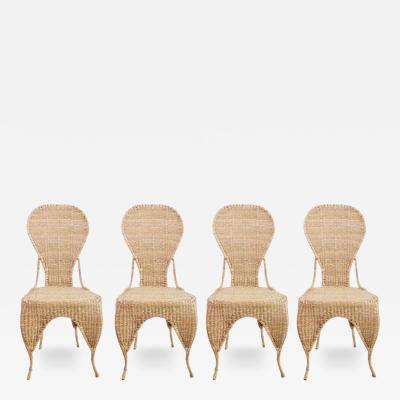 Mario Lopez Torres Contemporary Set of Four Mario Lopez Torres Woven Rattan Balloon Chairs
