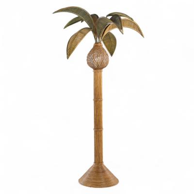 Mario Lopez Torres Mario Torres Lopez Style Mid Century Sculptural Rattan Palm Tree Lamps Pair